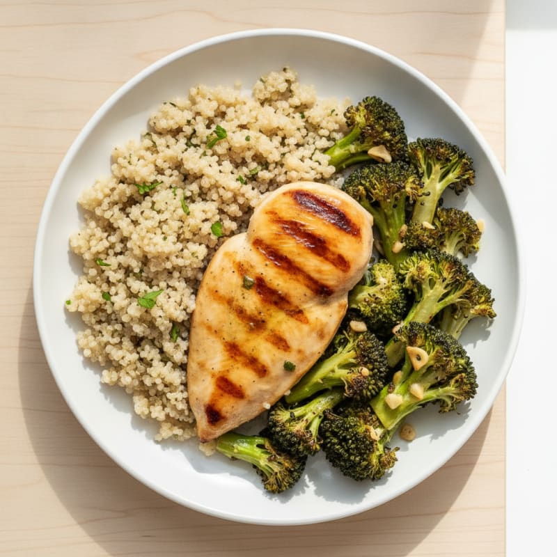 Grilled Chicken Breast with Quinoa and Roasted Broccoli