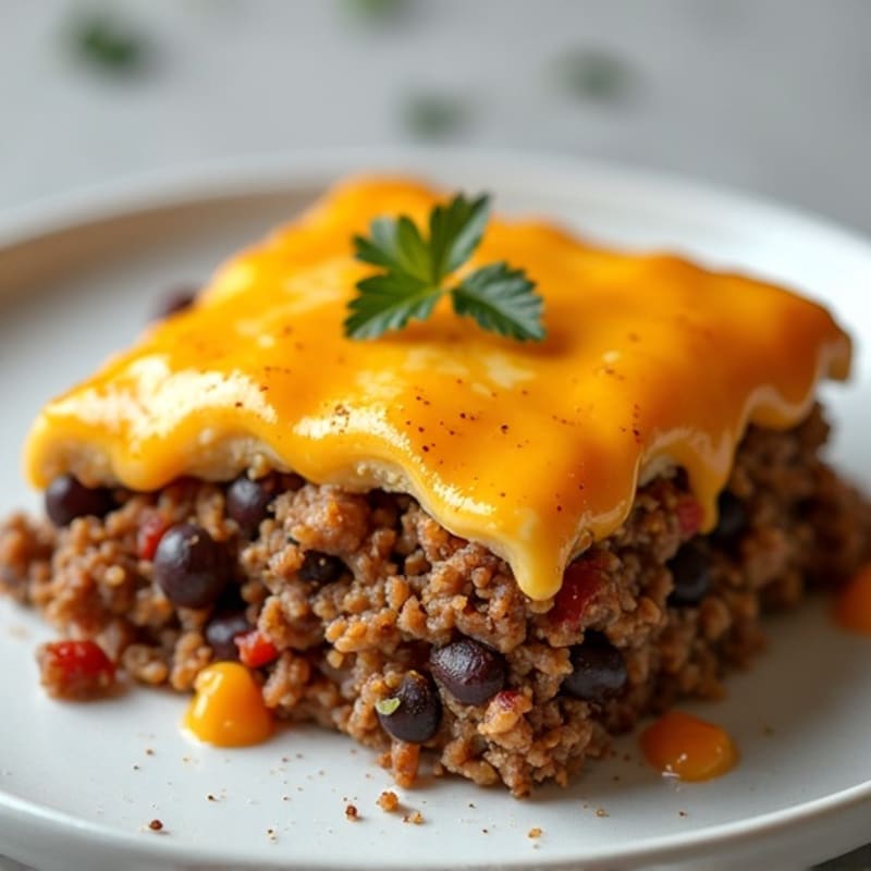 Cheesy Lean Ground Beef and Black Bean Bake