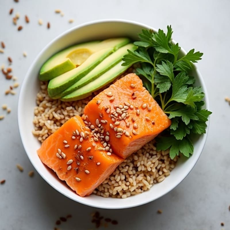 Fresh Salmon and Avocado Rice Bowl with Sesame-Ginger Dressing