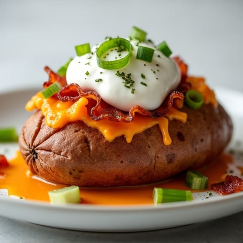 Stuffed Sweet Potatoes with Crispy Bacon and Creamy Cheese