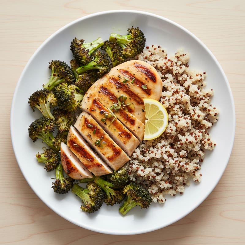 Grilled Chicken Breast with Roasted Broccoli and Quinoa