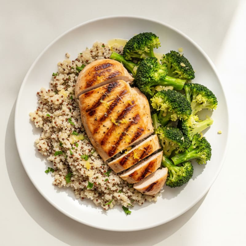 Grilled Chicken Breast with Quinoa and Steamed Broccoli