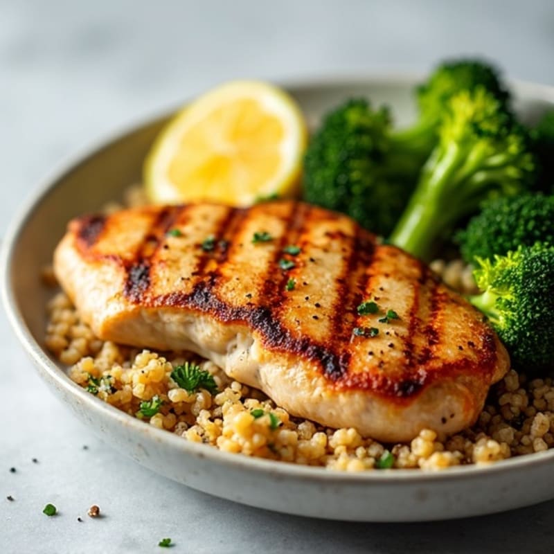 Grilled Chicken Breast with Quinoa and Roasted Broccoli