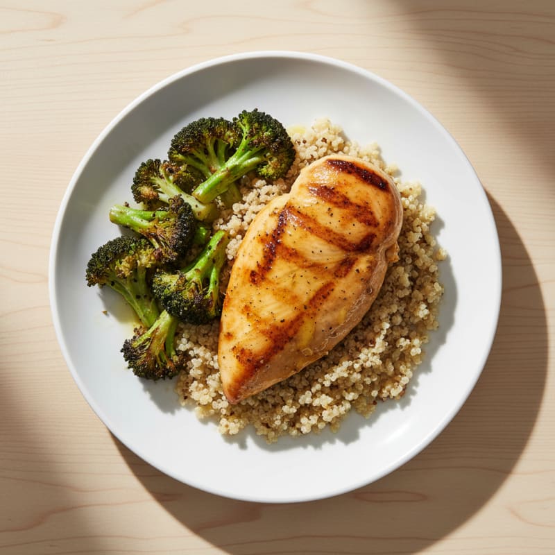 Grilled Chicken Breast with Roasted Broccoli and Quinoa