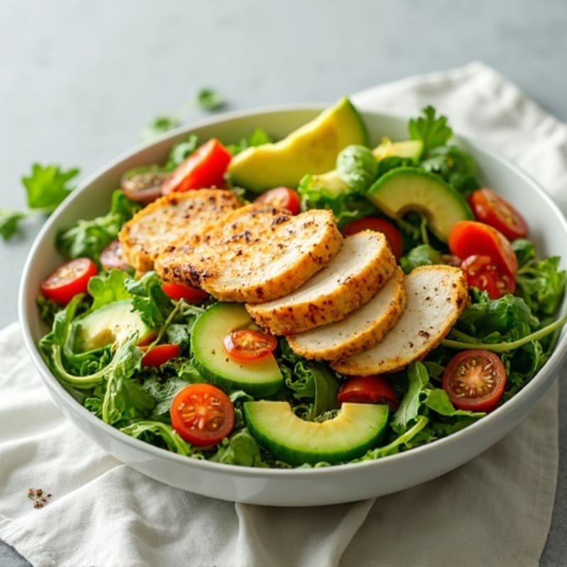 Crisp Greens and Avocado Salad with Grilled Chicken