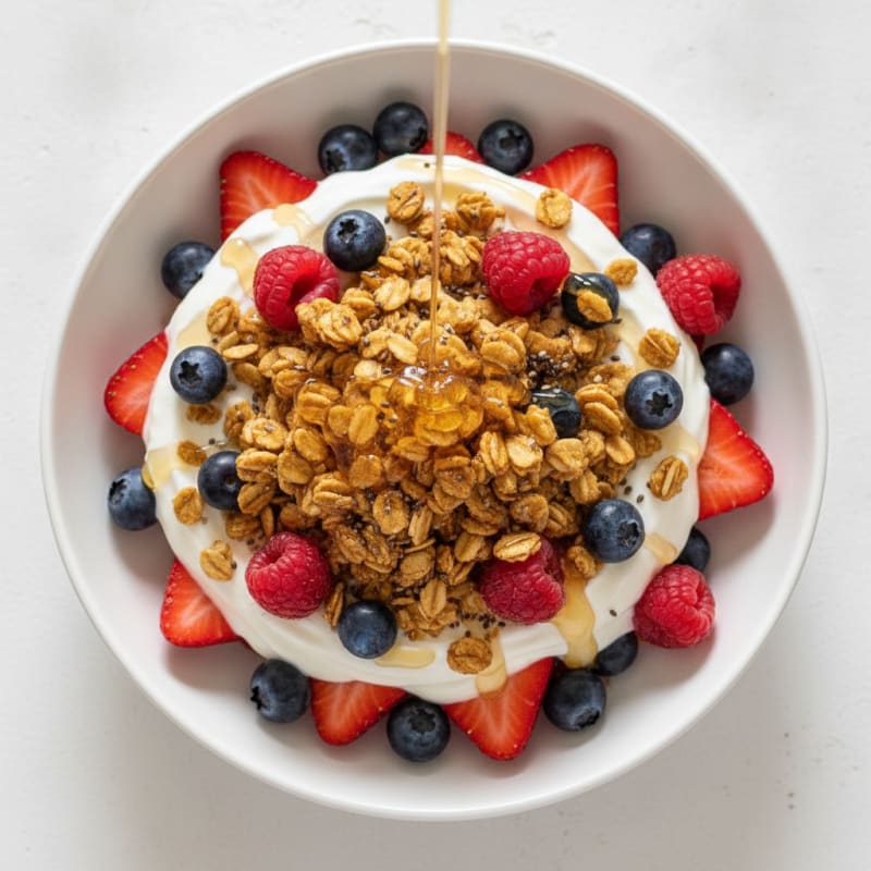 Creamy Greek Yogurt Parfait with Mixed Berries and Protein Granola