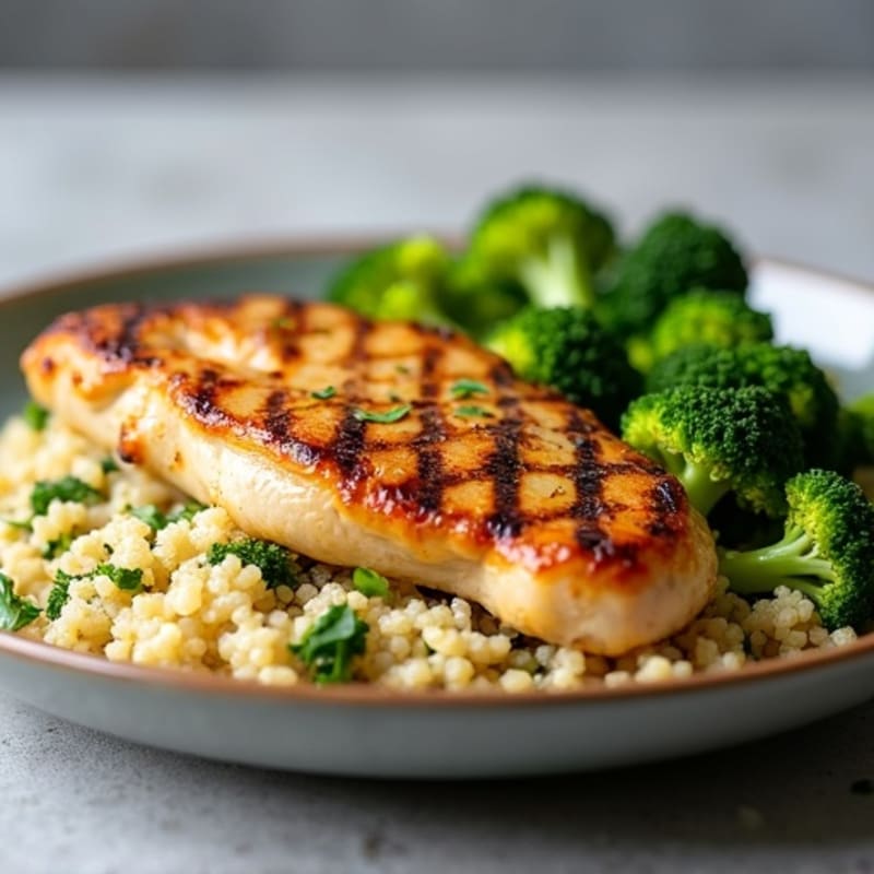 Grilled Chicken Breast with Quinoa and Roasted Broccoli
