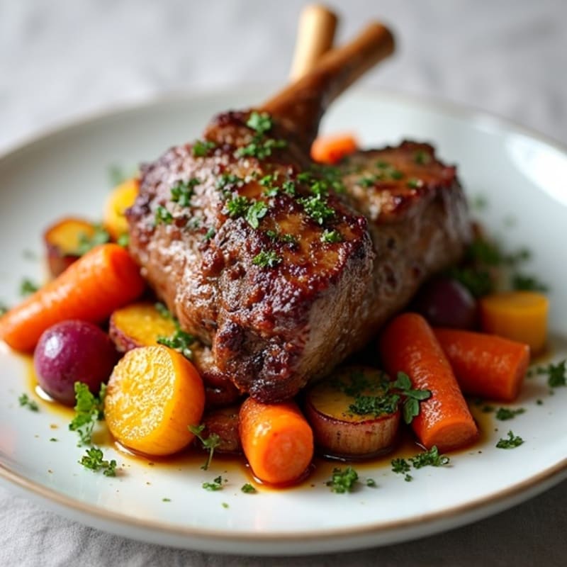 Crispy Herb-Roasted Lamb Leg with Roasted Root Vegetables