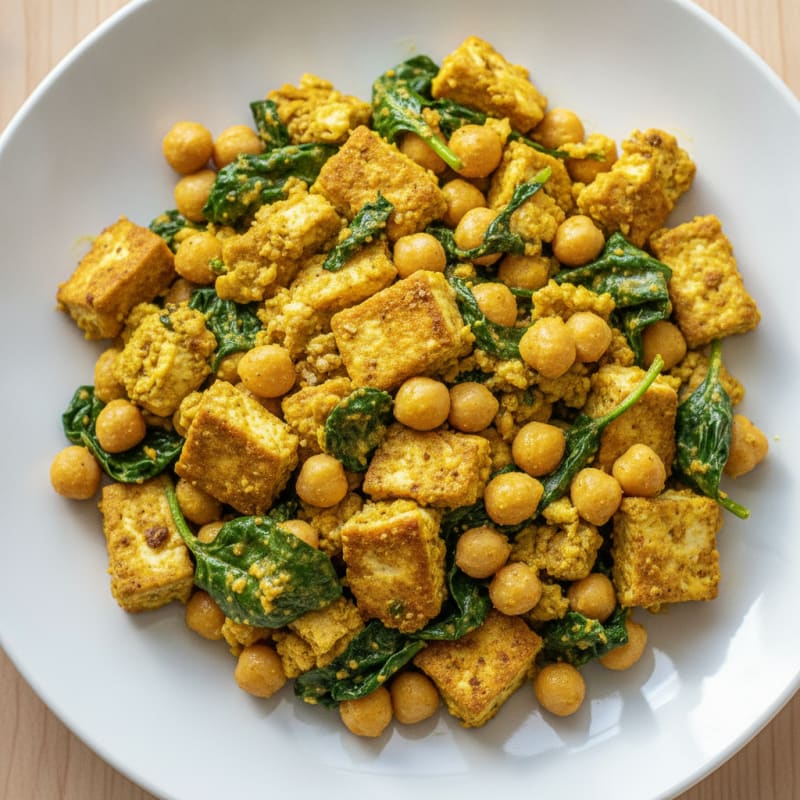 Creamy Tofu Scramble with Spinach and Chickpeas