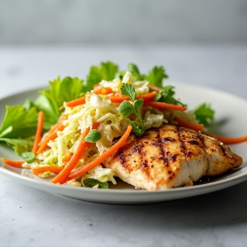 Grilled Chicken Breast with Crunchy Cabbage Slaw and Lemon Vinaigrette