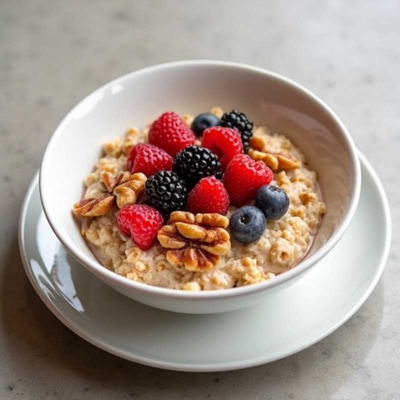 Creamy Cinnamon Protein Oatmeal with Berries and Toasted Walnuts
