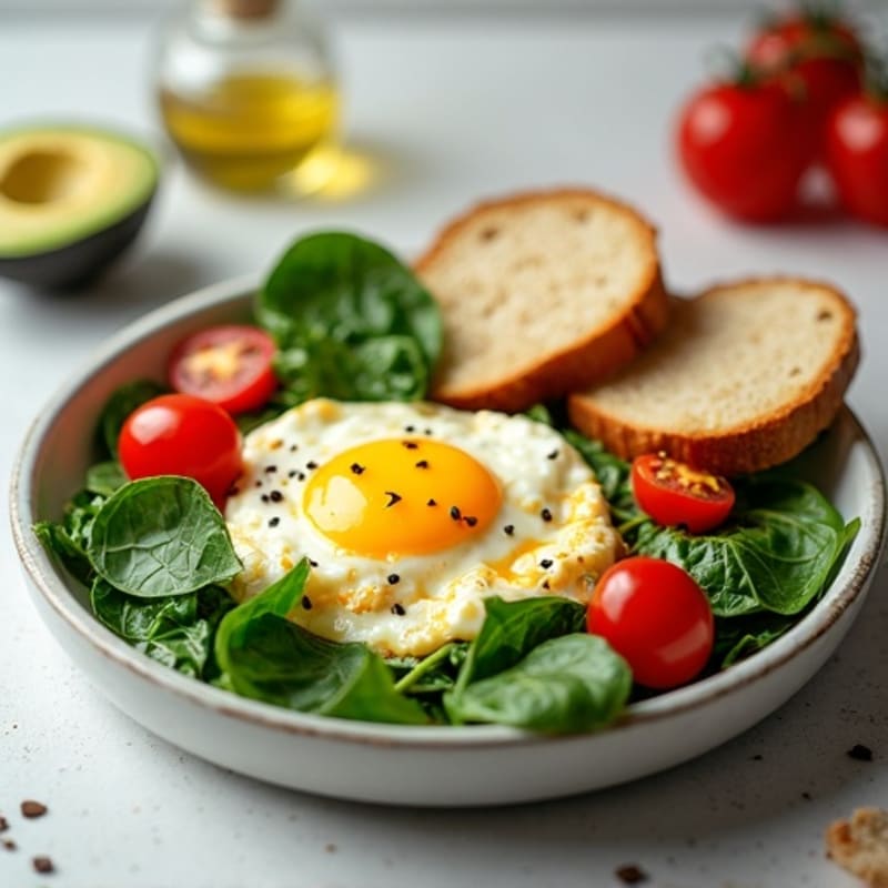 Egg White and Spinach Scramble with Cottage Cheese and Cherry Tomatoes
