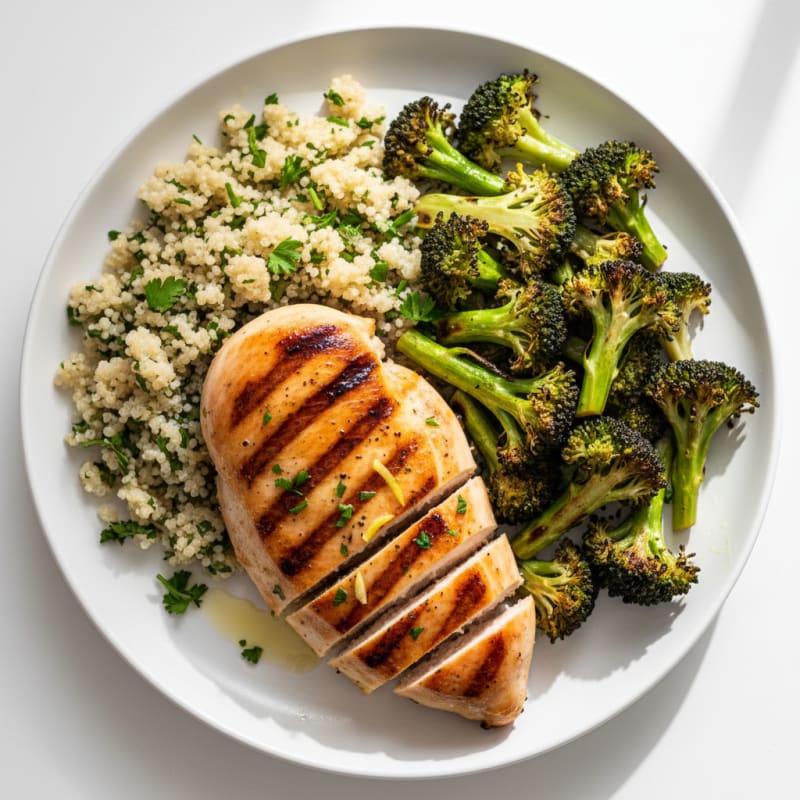 Grilled Chicken Breast with Quinoa and Roasted Broccoli