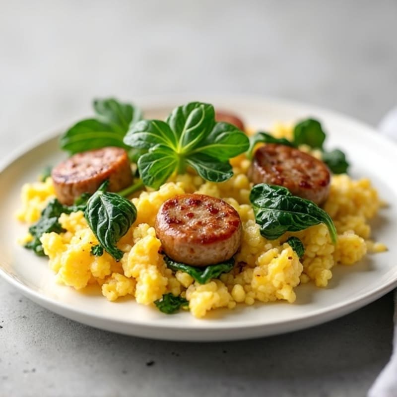 Egg White and Spinach Scramble with Turkey Sausage