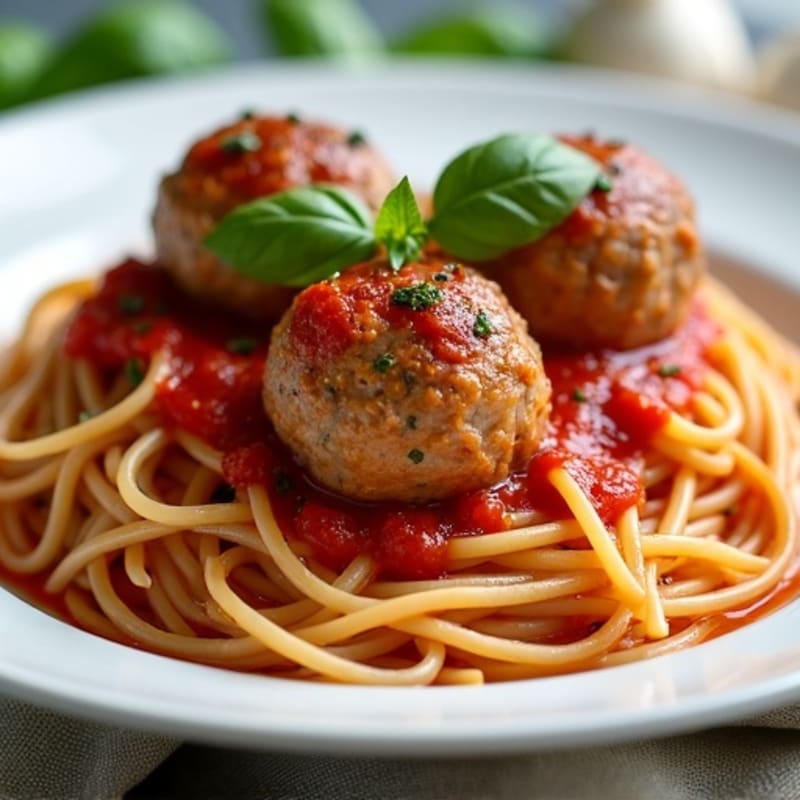 Lean Turkey Meatballs with Whole Wheat Spaghetti and Fresh Basil Marinara