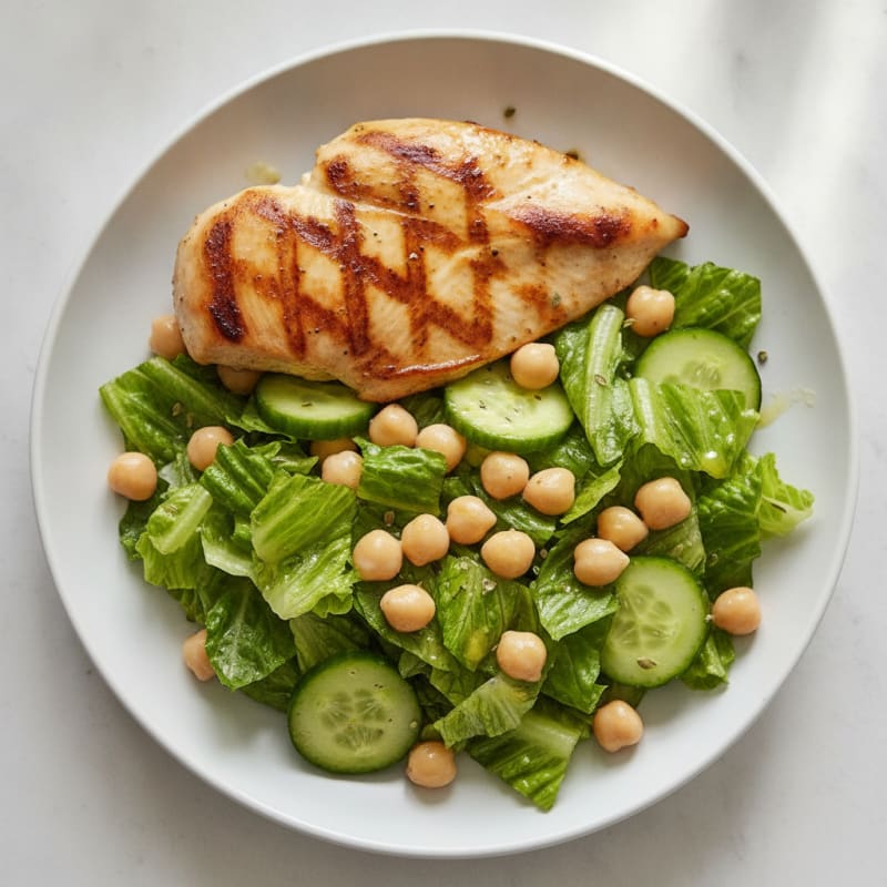 Grilled Chicken Breast with Crisp Romaine and Chickpea Salad