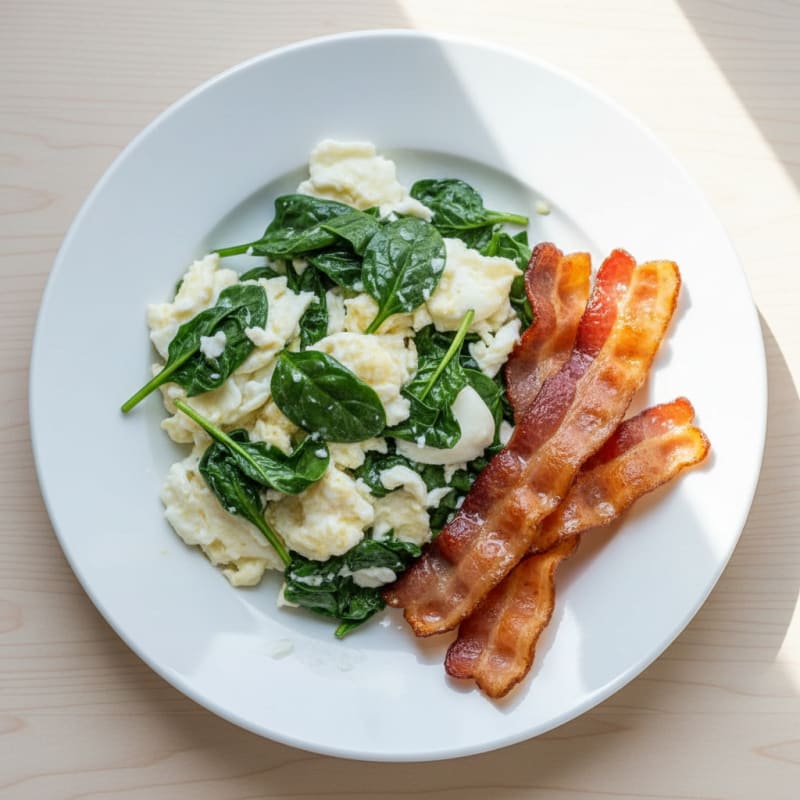 Egg White and Spinach Scramble with Turkey Bacon