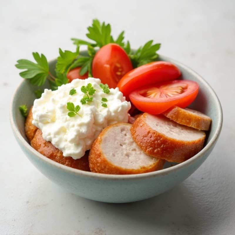 Cottage Cheese with Sliced Turkey and Cherry Tomatoes
