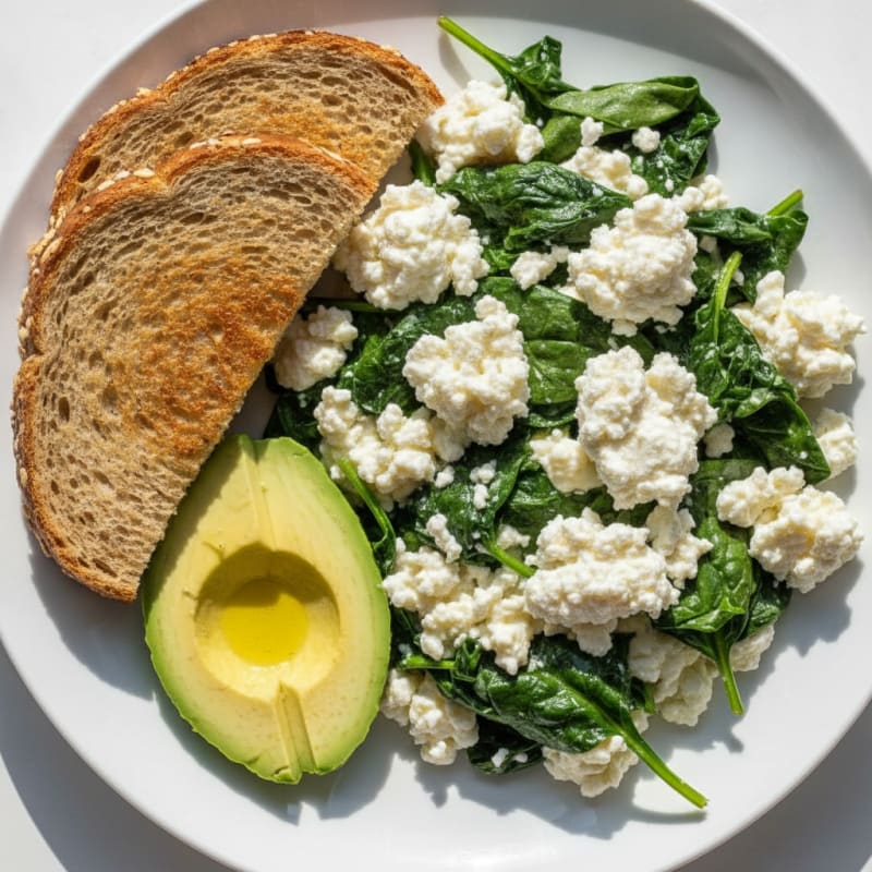 Egg White Spinach Scramble with Cottage Cheese