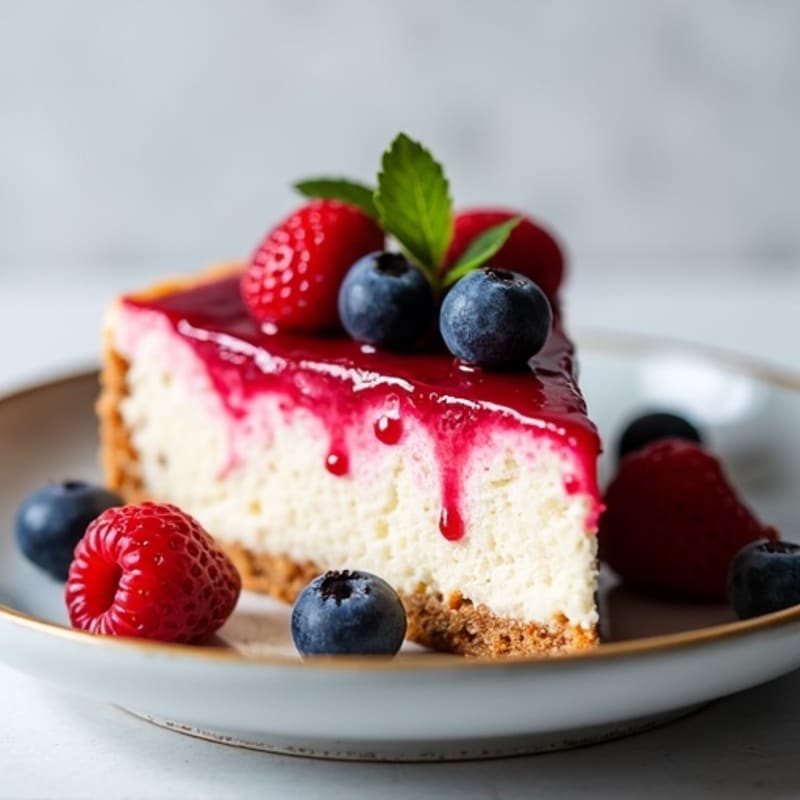 Greek Yogurt Protein Cheesecake with Mixed Berries