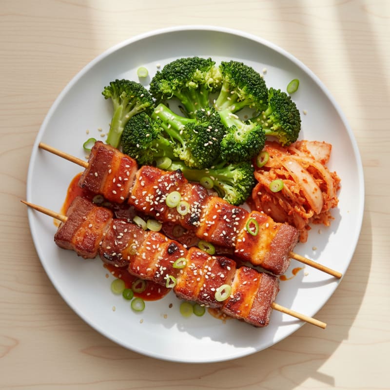 Spicy Gochujang Pork Belly Skewers