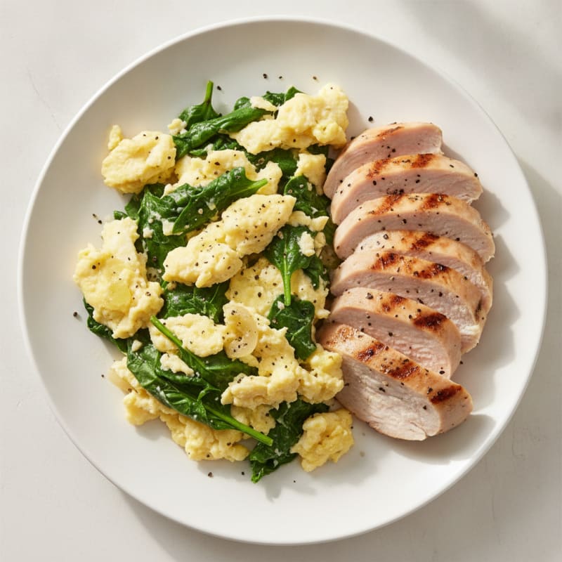Egg White and Spinach Scramble with Grilled Turkey Breast