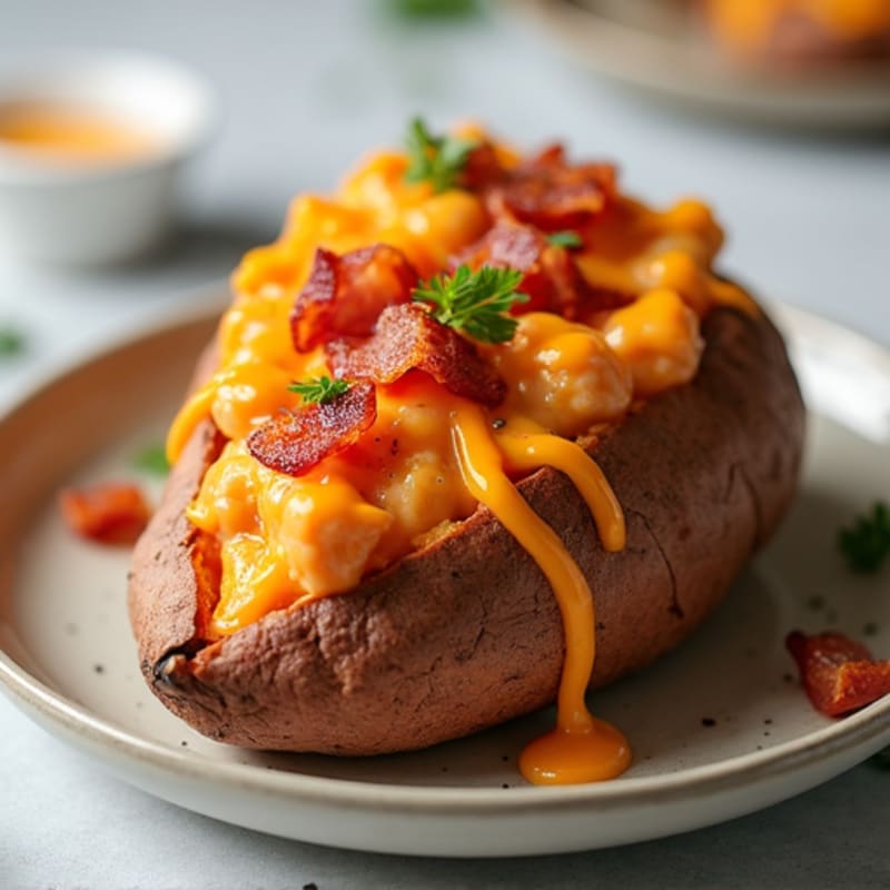 Crispy Bacon-Cheddar Twice Baked Sweet Potatoes