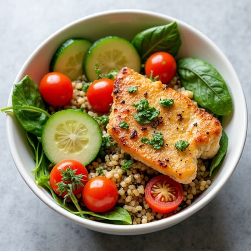Herb-Marinated Chicken and Quinoa Bowl with Fresh Vegetables