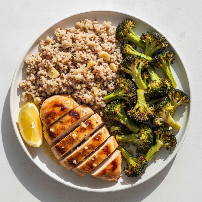 Grilled Chicken Breast with Quinoa and Roasted Broccoli