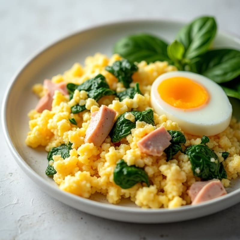 Cottage Cheese Egg Scramble with Turkey and Spinach