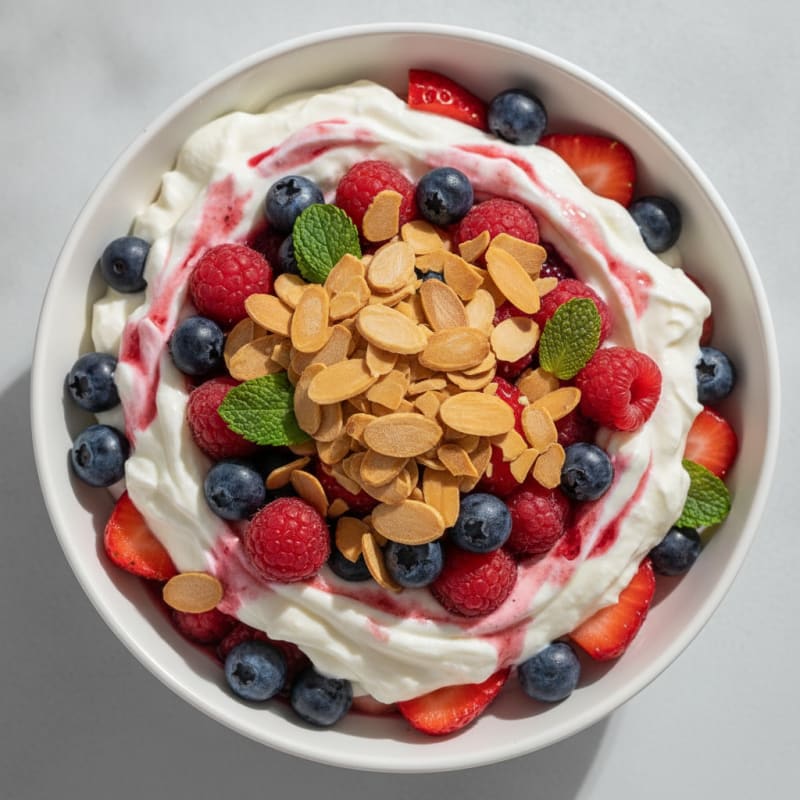 Greek Yogurt Protein Parfait with Mixed Berries and Almonds