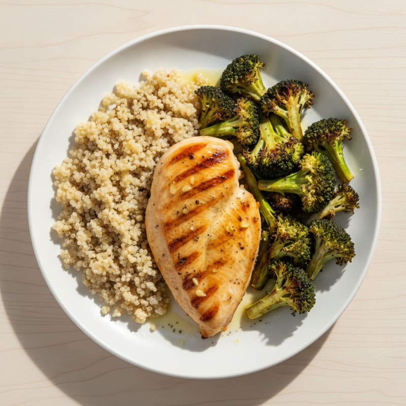 Grilled Chicken Breast with Roasted Broccoli and Quinoa