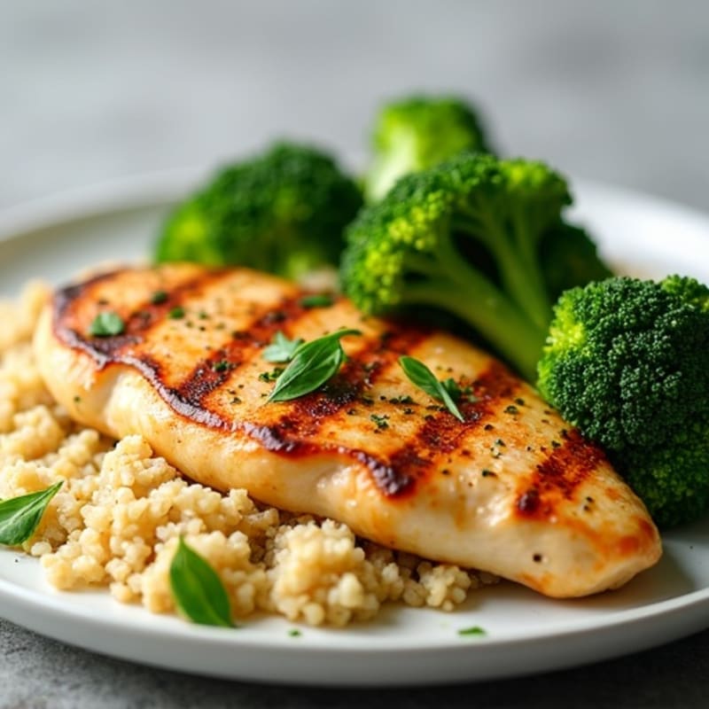 Grilled Chicken Breast with Roasted Broccoli and Quinoa
