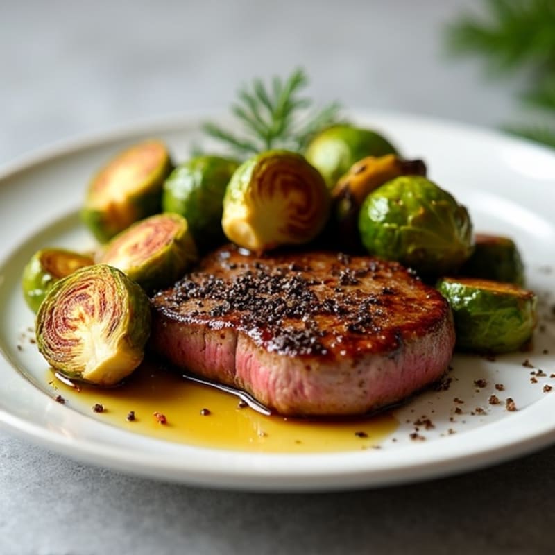 Pan-Seared Sirloin with Crispy Roasted Brussels Sprouts