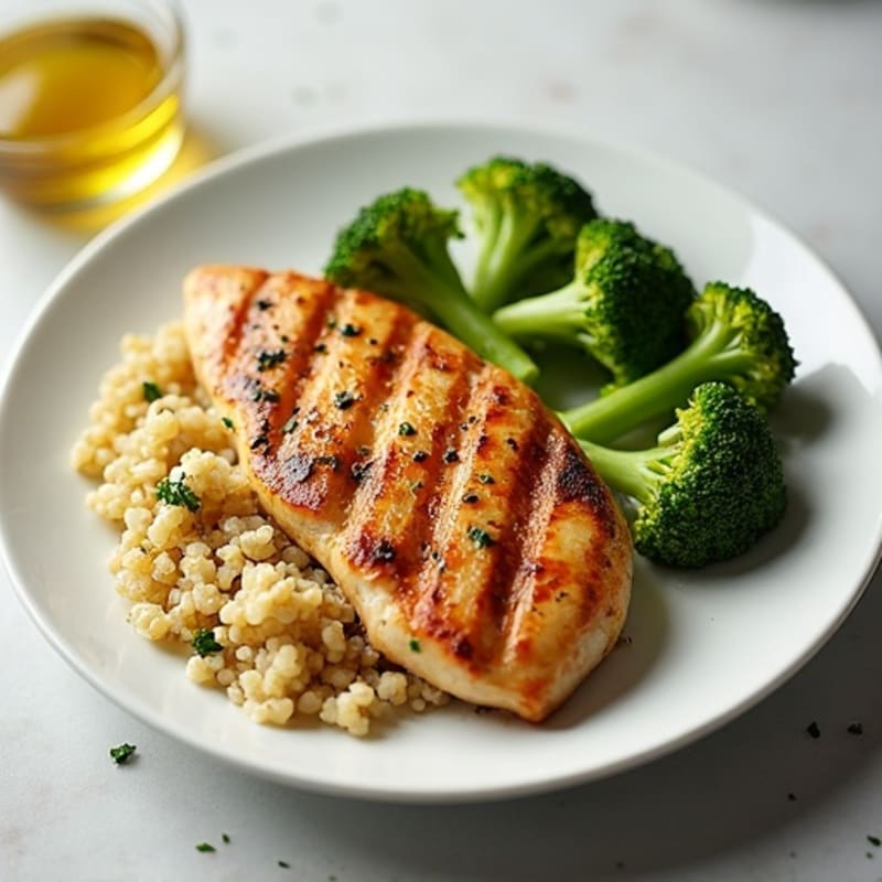 Grilled Chicken Breast with Quinoa and Steamed Broccoli