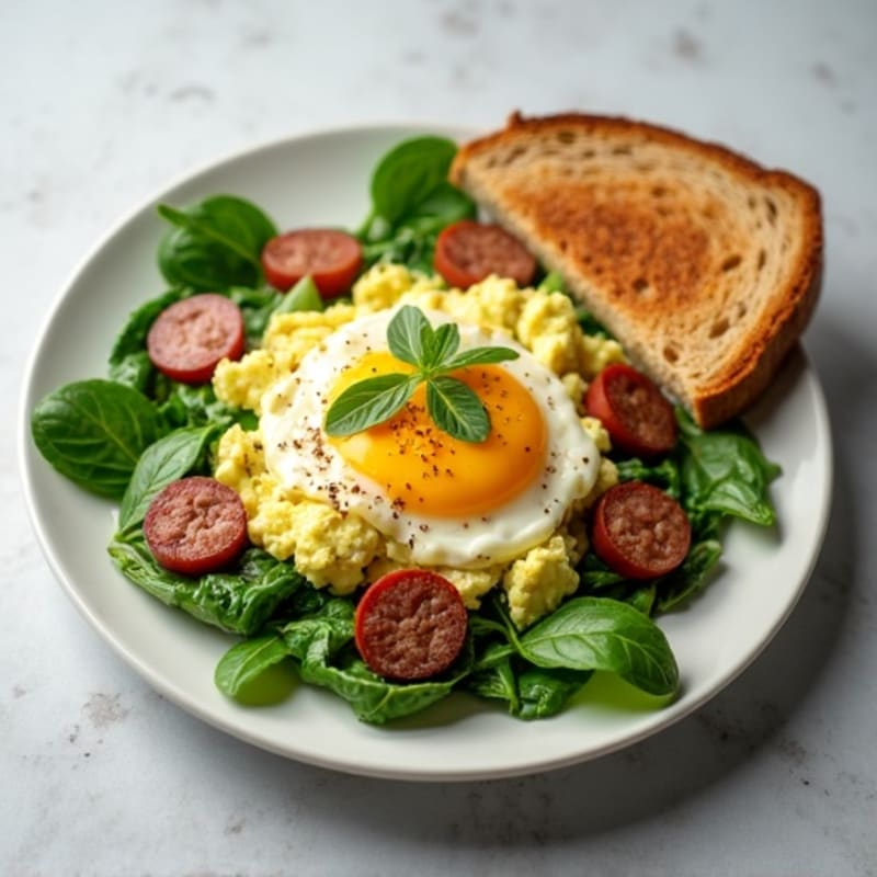 Egg White Spinach Scramble with Turkey Sausage
