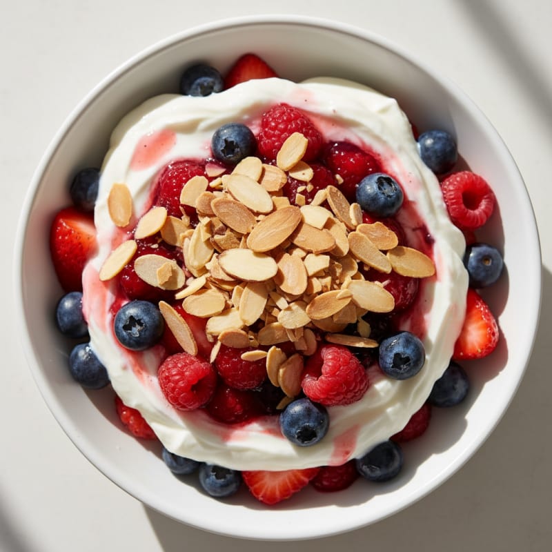 Greek Yogurt Protein Parfait with Mixed Berries and Almonds