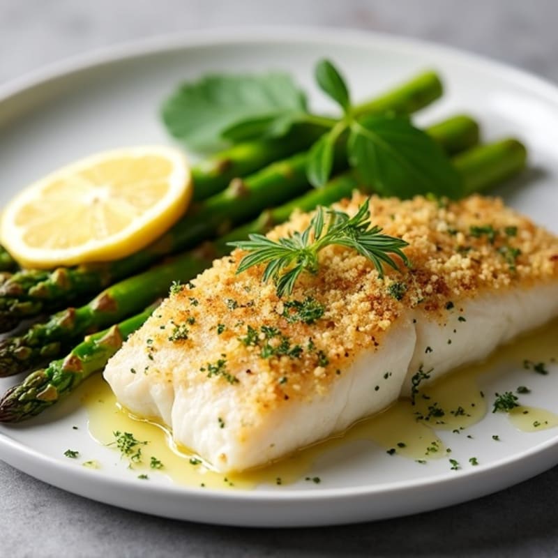 Herb-Crusted Baked Cod with Roasted Asparagus