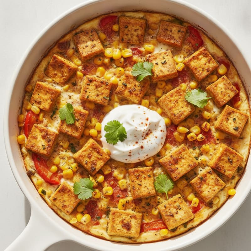 Baked Eggs with Tofu and Corn