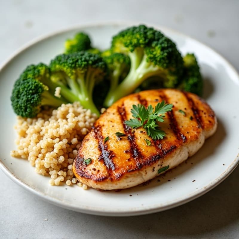 Grilled Chicken Breast with Quinoa and Roasted Broccoli
