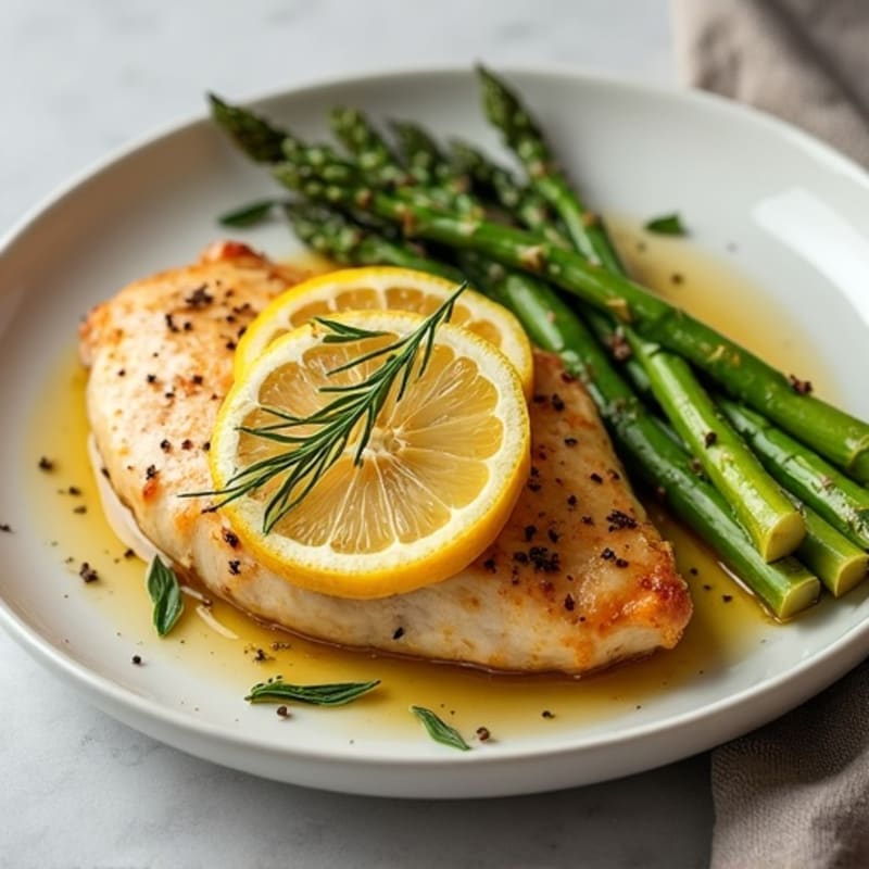 Lemon Garlic Roasted Chicken with Crispy Asparagus