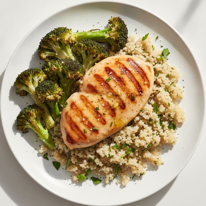Grilled Chicken Breast with Quinoa and Roasted Broccoli