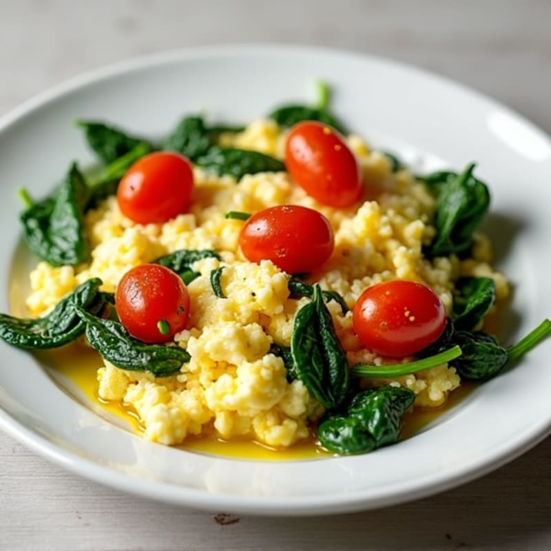 Egg White and Cottage Cheese Scramble with Spinach and Cherry Tomatoes