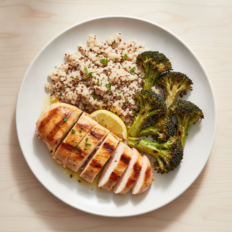 Grilled Chicken Breast with Quinoa and Roasted Broccoli