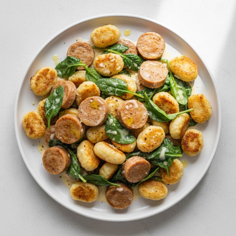 Creamy Cauliflower Gnocchi with Chicken Sausage and Spinach