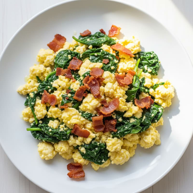 Cottage Cheese Scramble with Spinach and Turkey Bacon