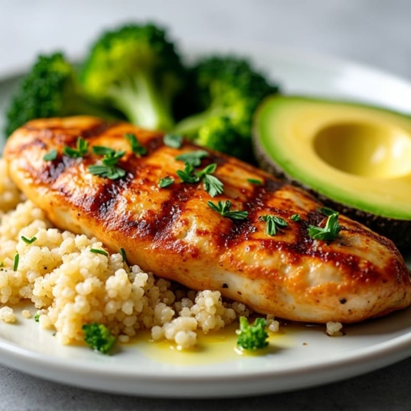 Grilled Chicken Breast with Quinoa and Roasted Broccoli