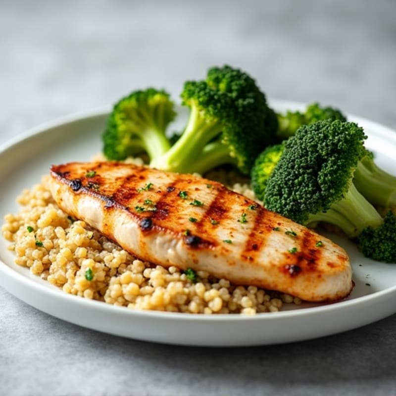 Grilled Chicken Breast with Quinoa and Roasted Broccoli