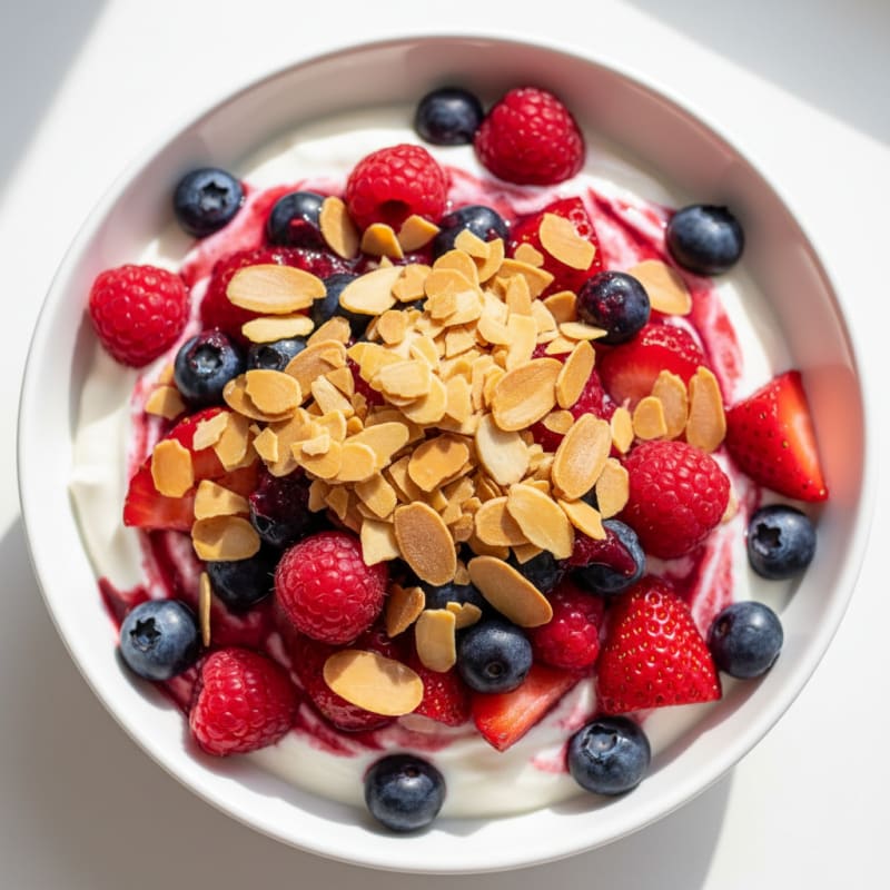 Greek Yogurt Protein Parfait with Mixed Berries and Almonds
