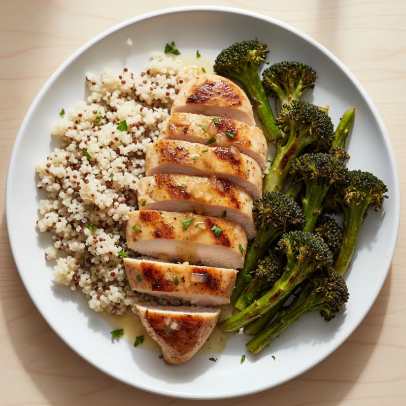 Grilled Chicken Breast with Quinoa and Roasted Broccoli